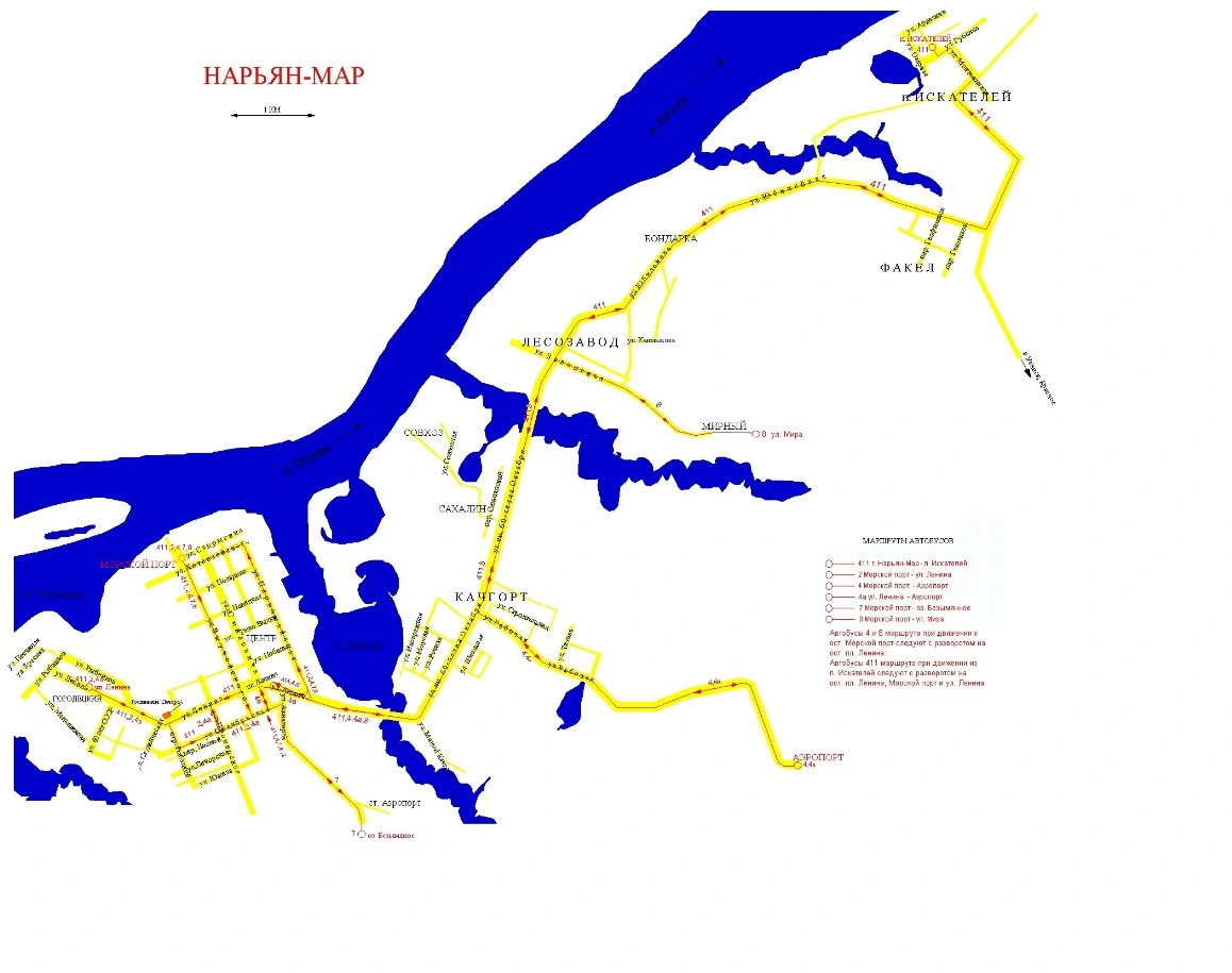 Схема автобусных маршрутов Нарьян-Мара