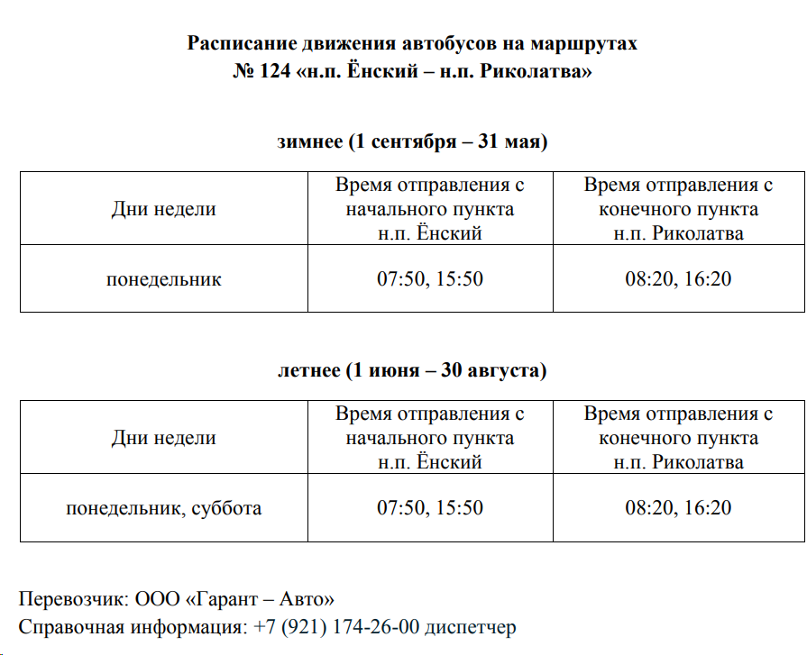 Расписание автобуса №124 Ковдор