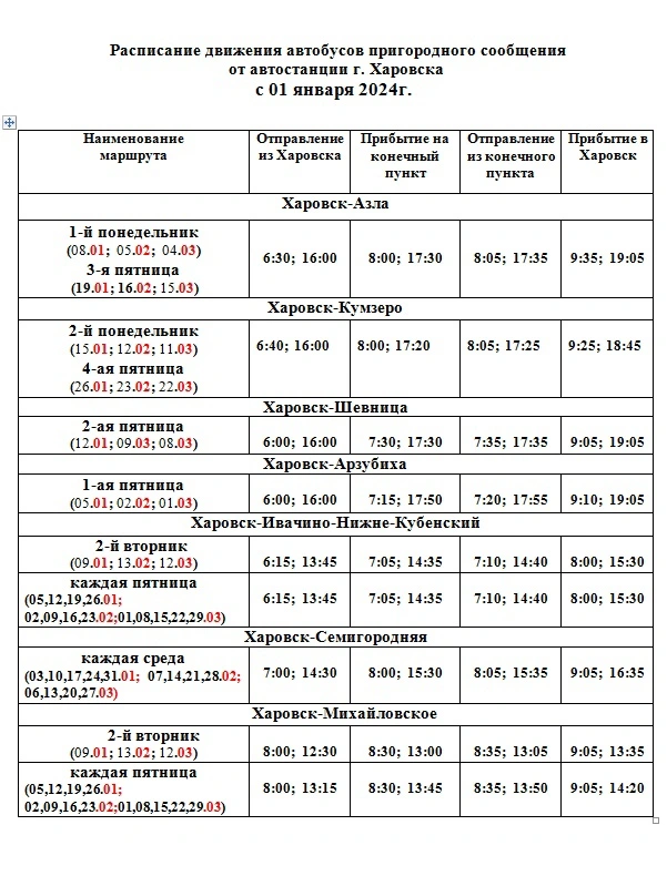 Расписание пригородных автобусов Харовска