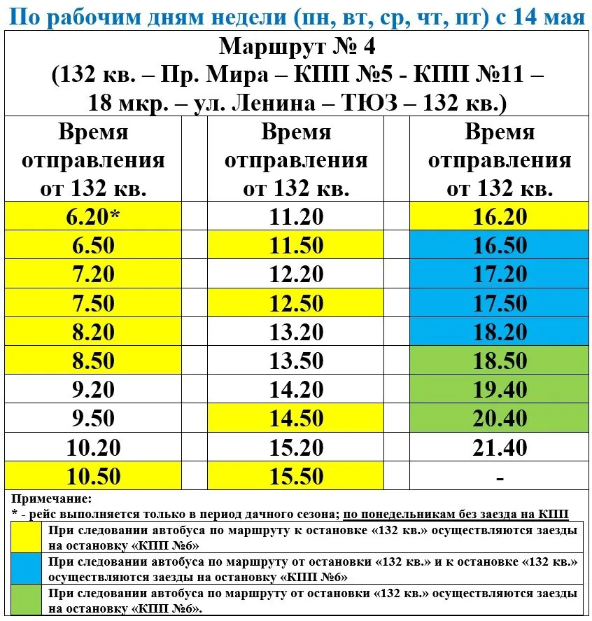 График маршрута №4 Заречный