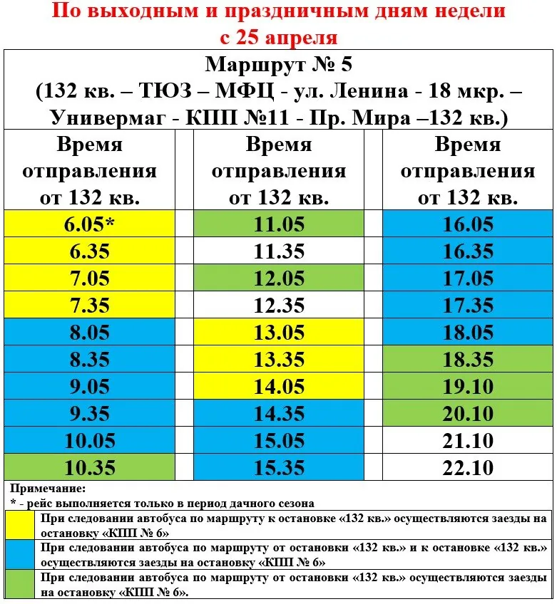 График маршрута №5 Заречный