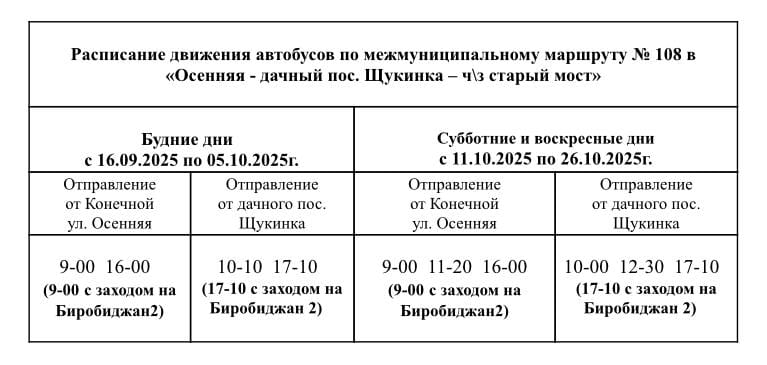 Расписание в сады и дачи Расписание в сады и дачи Биробиджана