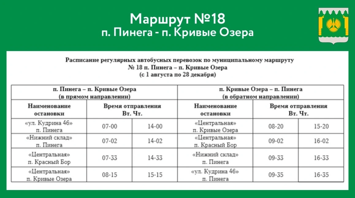 №18 п. Пинега - п. Кривые озёра