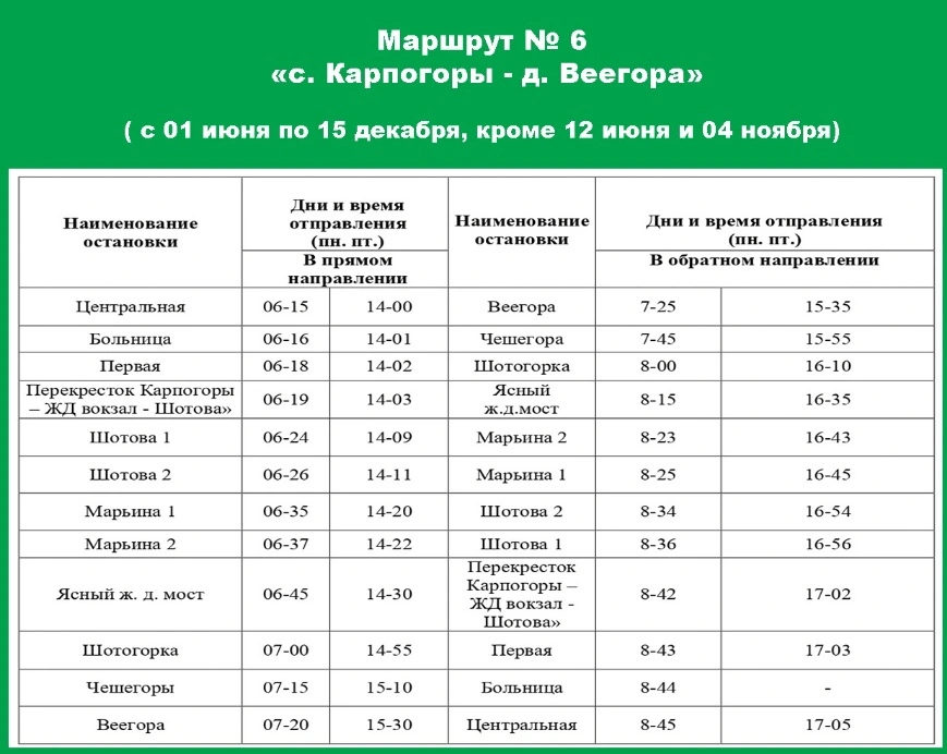 №6 с. Карпогоры - д. Веегора