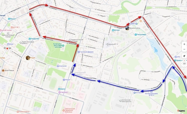 Схема маршрута №8 в Котласе