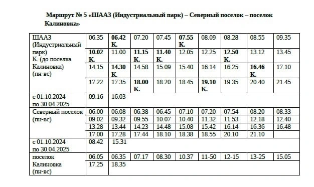 № 5. П.Северный — ШААЗ