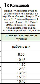 Расписание автобуса №1К Тихвин