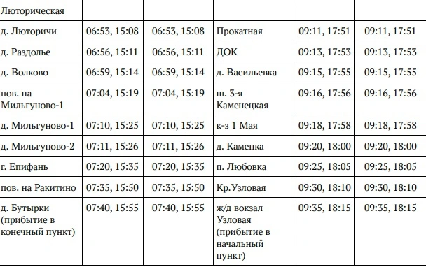 170 Узловая - Бутырки - от д. Люторичи