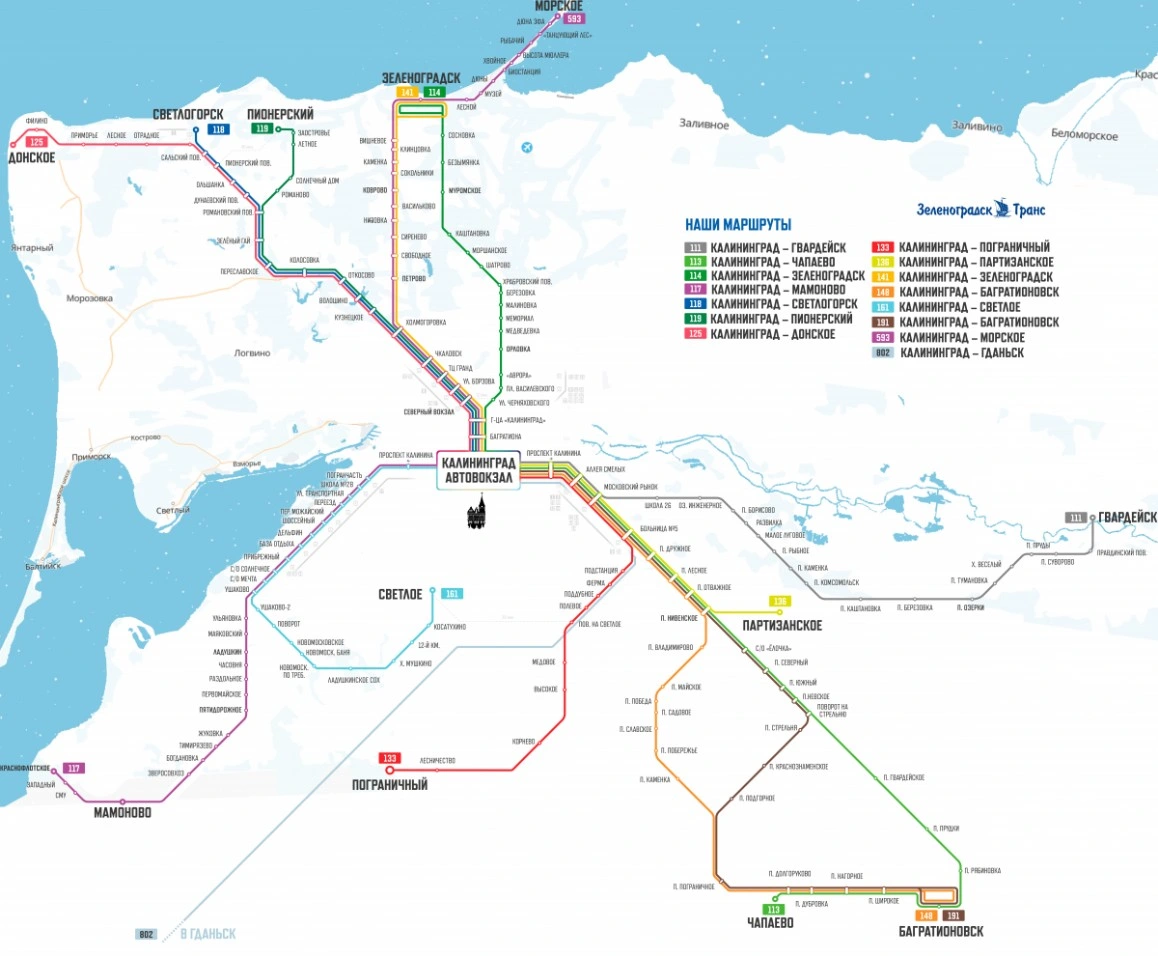 Схема маршрутов Зеленоградск-Транс