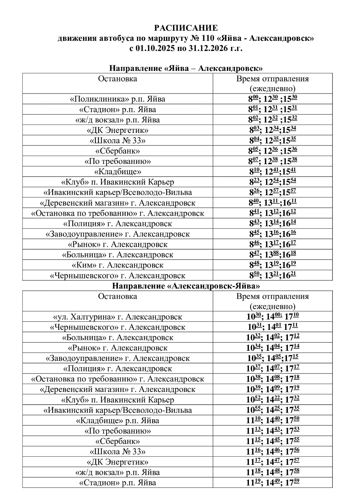 № 110 «Яйва – Александровск»