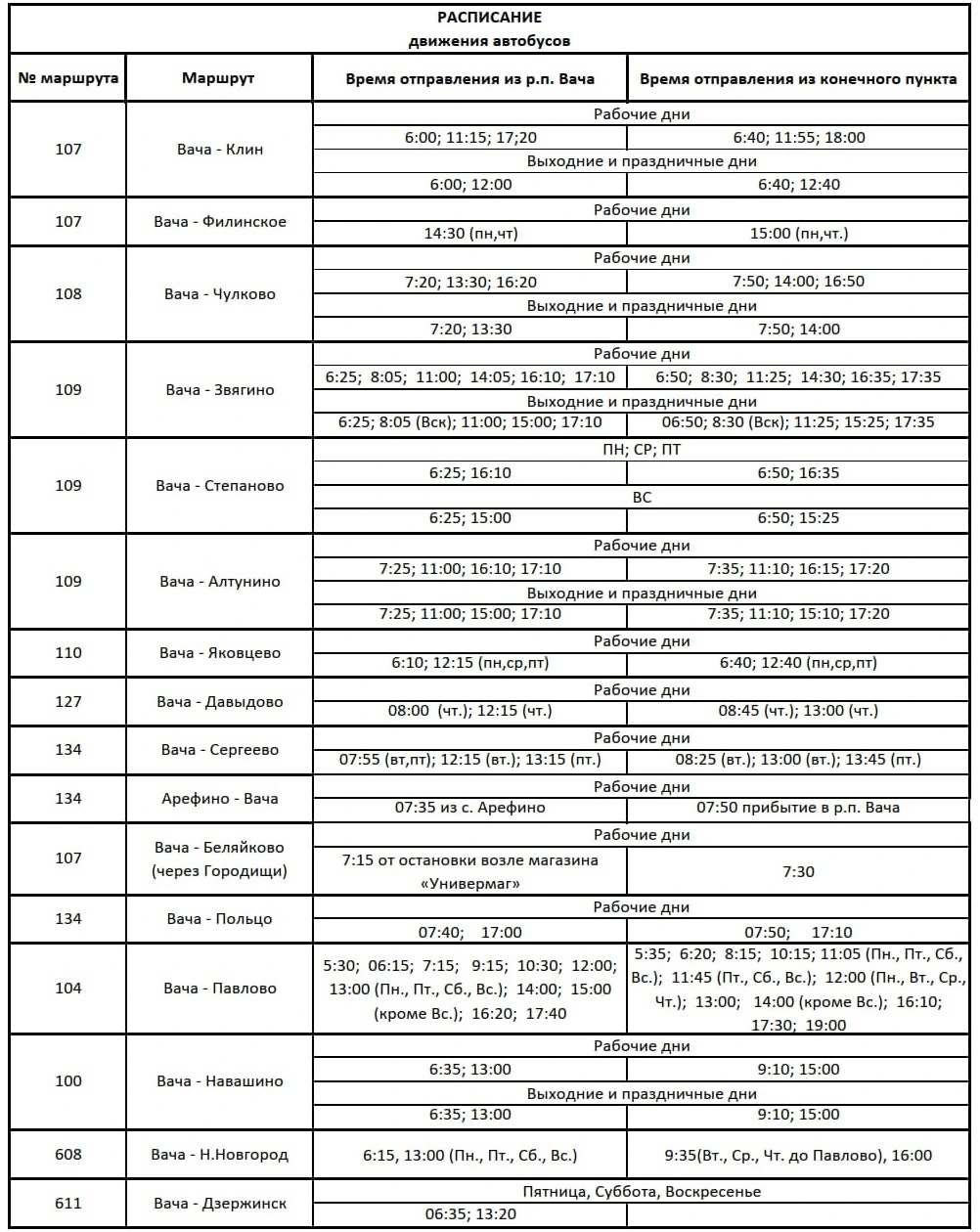 Расписание №107, 108 Вача