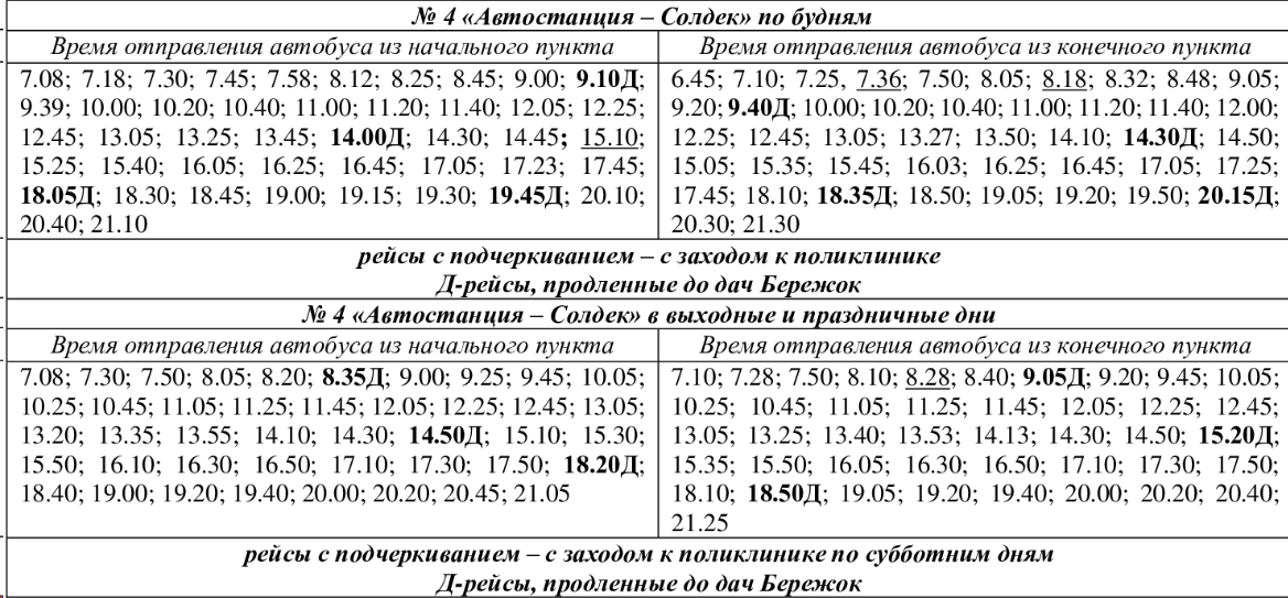 Расписание автобуса №4 Сокол