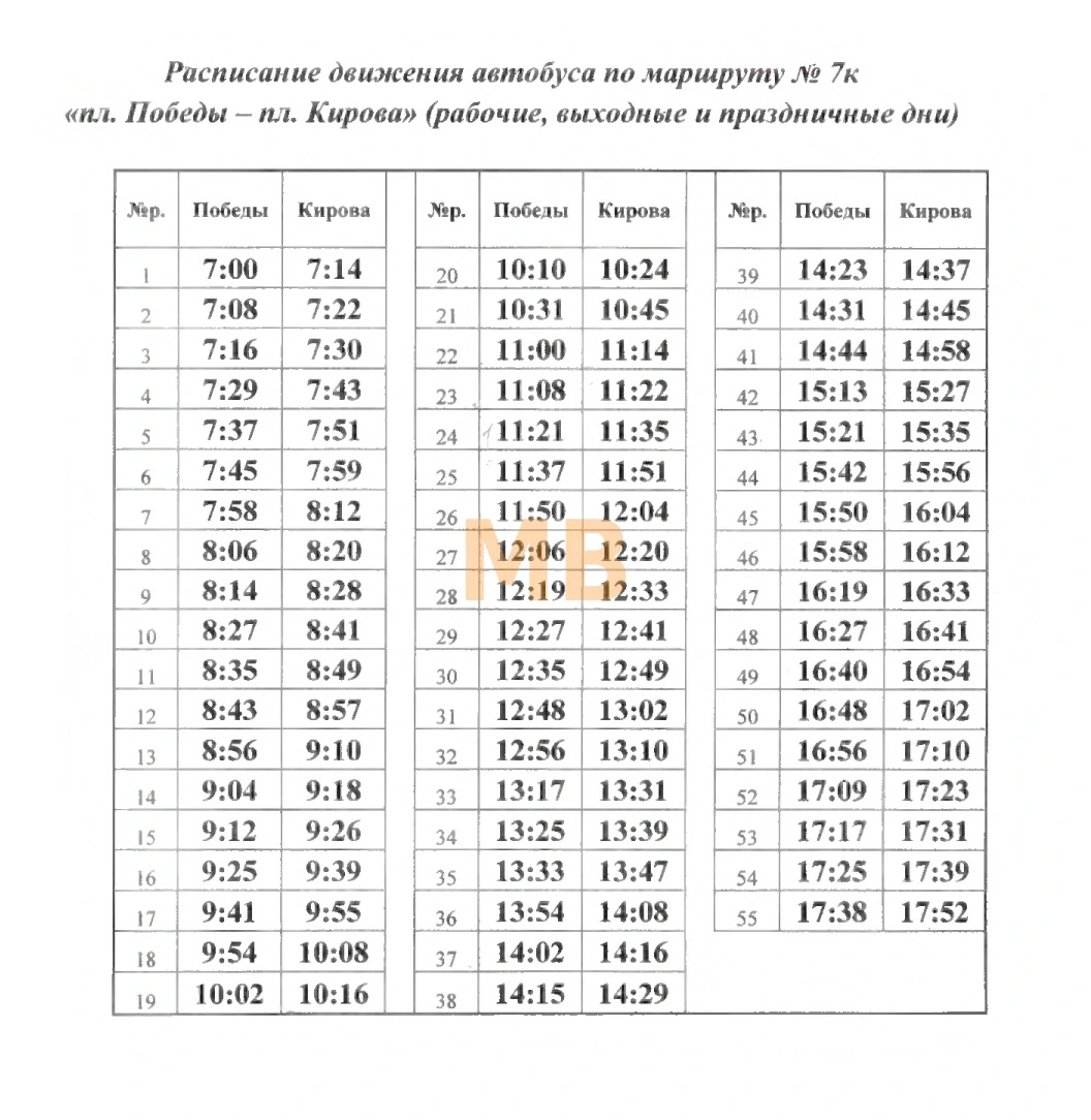 №7к пл. Победы - пл. Кирова