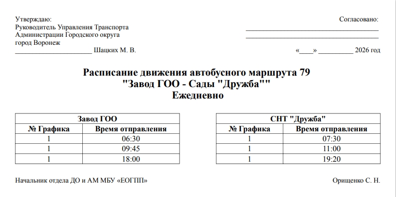 Расписание автобуса №79 з-д ГОО – Сады Дружба