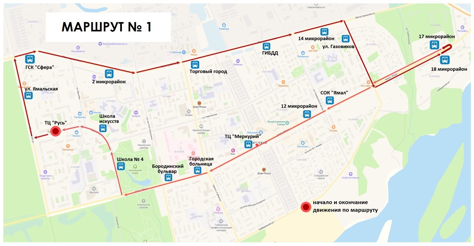 Схема маршрута №1 Губкинский