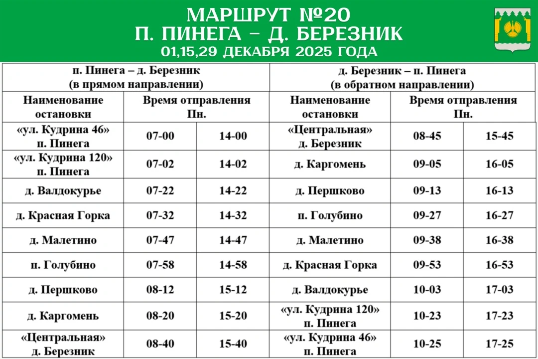 №20 п. Пинега - д. Березник