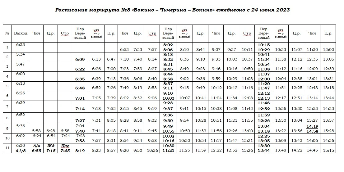 №8 Бокино - Чичерина - Бокино №8 Бокино - Чичерина - Бокино